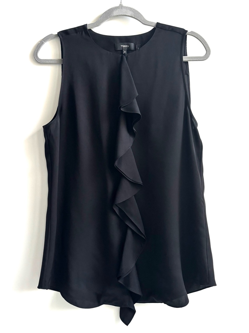 Theory Silk JASTRID-MODERN Georgette Sleeveless Cascading Blouse Ruffle Medium